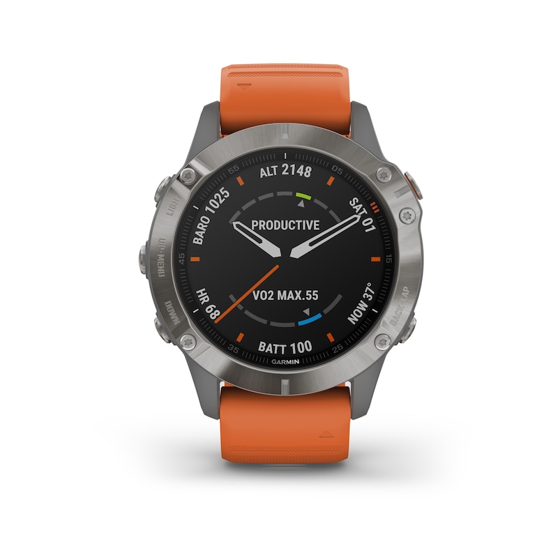 Main Image 1 of Garmin fēnix 6 Sapphire Orange Silicone Strap Smartwatch