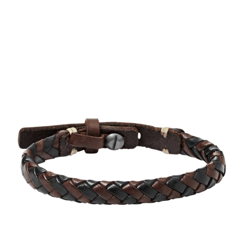 Fossil Men's Brown & Black Leather Braided Bracelet