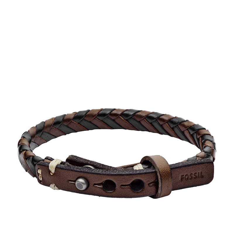 Fossil Men's Brown & Black Leather Braided Bracelet