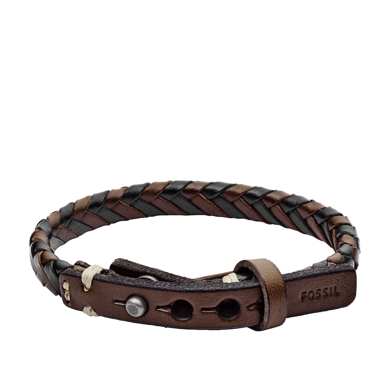 Main Image 2 of Fossil Men's Brown & Black Leather Braided Bracelet