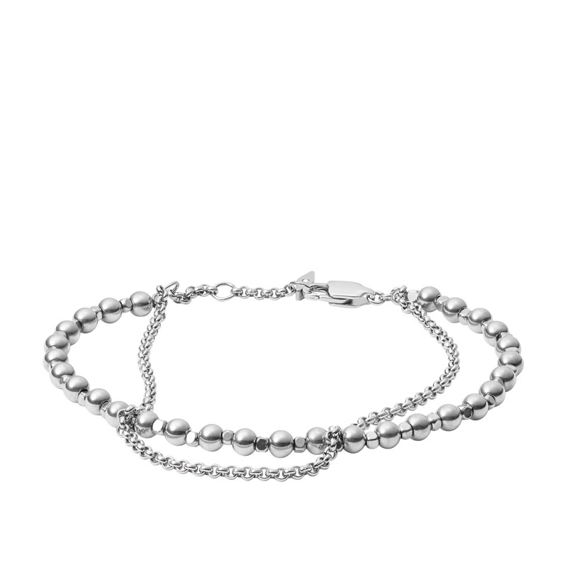 Fossil Ladies' Multi Beaded Silver Tone Bracelet | H.Samuel