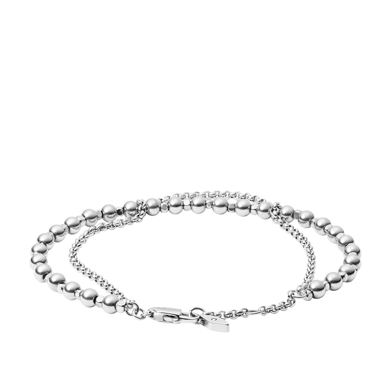 Fossil Ladies' Multi Beaded Silver Tone Bracelet