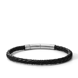 Fossil Men's Black Leather Plait Bracelet