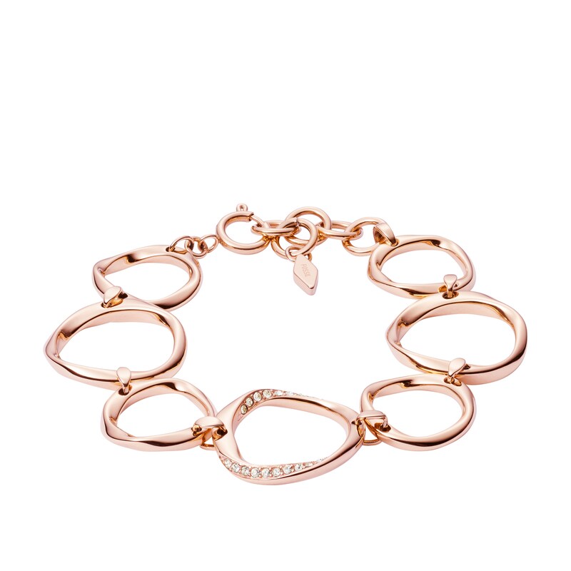 Fossil Ladies' Rose Gold Tone Crystal Twist Bracelet