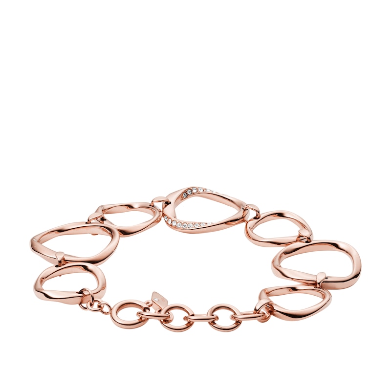 Fossil Ladies' Rose Gold Tone Crystal Twist Bracelet