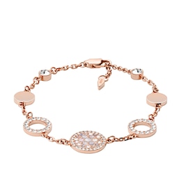 Fossil Ladies' Rose Gold Tone Mother Of Pearl Disc Bracelet