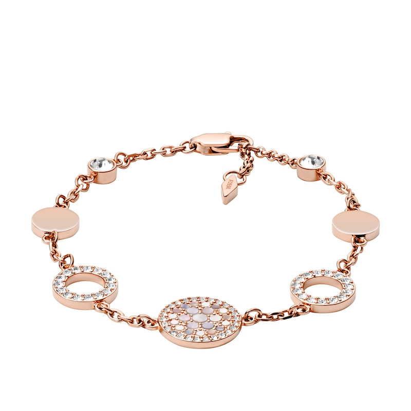 Fossil Ladies' Rose Gold Tone Mother-Of-Pearl Disc Bracelet
