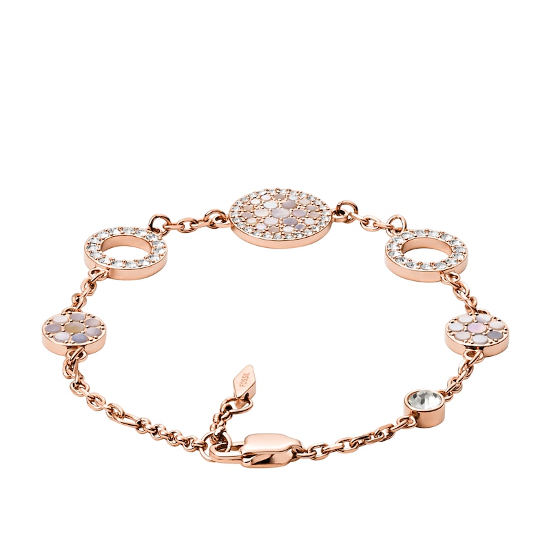 Fossil Ladies' Rose Gold Tone Mother-Of-Pearl Disc Bracelet