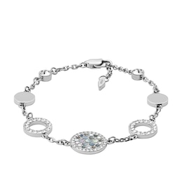 Fossil Ladies' Silver Tone Mother Of Pearl Disc Bracelet