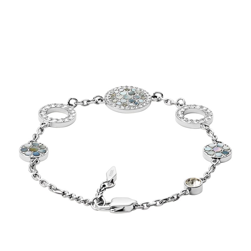 Main Image 2 of Fossil Ladies' Silver Tone Mother Of Pearl Disc Bracelet