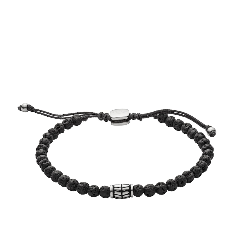 Fossil Men's Black Lavastone Bead Bracelet | H.Samuel