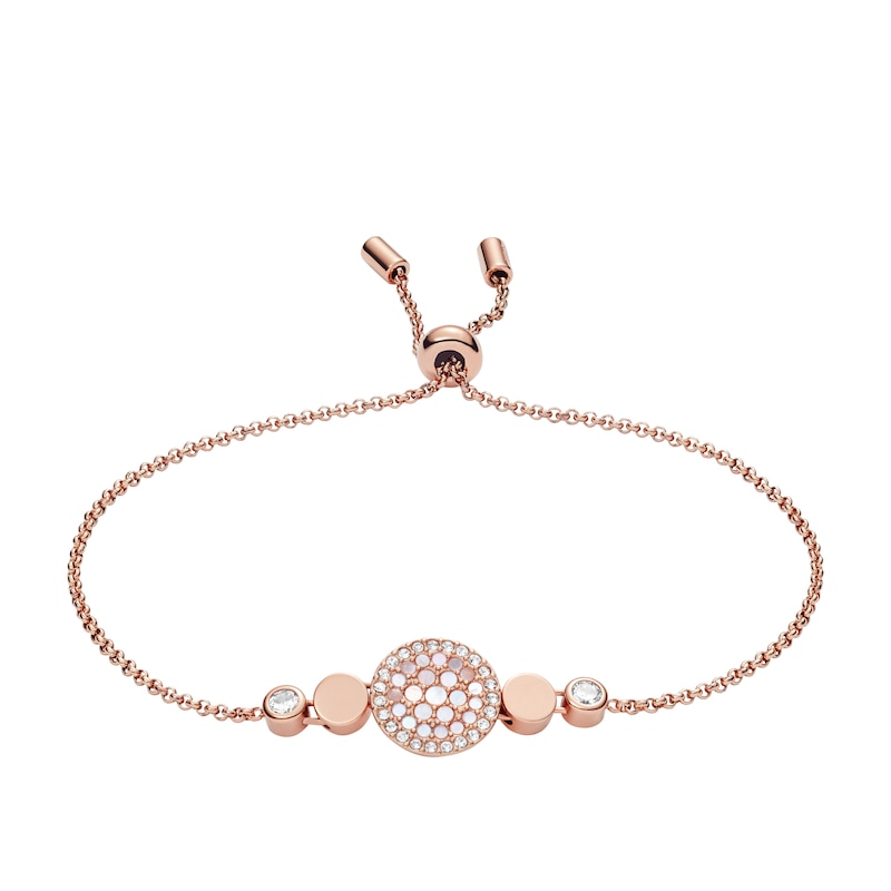 Main Image 1 of Fossil Ladies' Rose Gold Tone Mother Of Pearl & Crystal Disc Bolo Bracelet