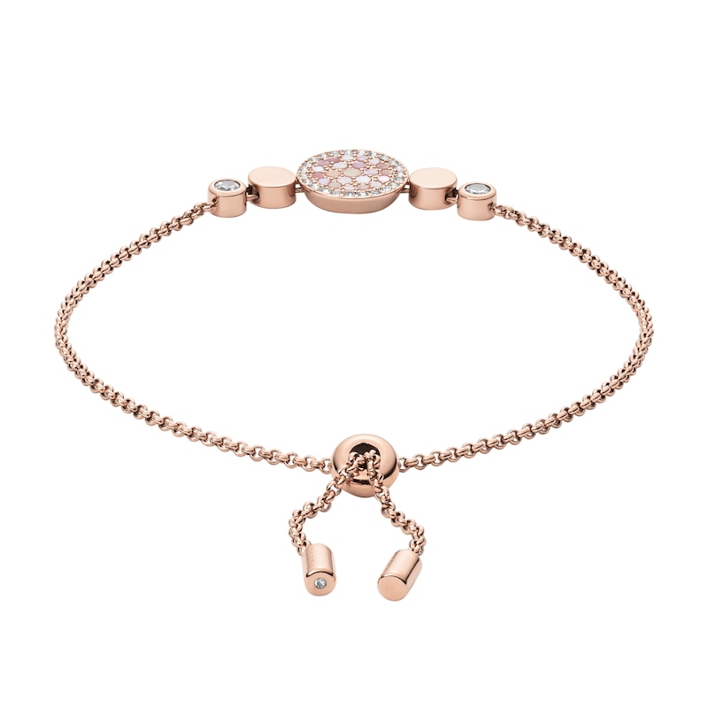 Main Image 2 of Fossil Ladies' Rose Gold Tone Mother Of Pearl & Crystal Disc Bolo Bracelet