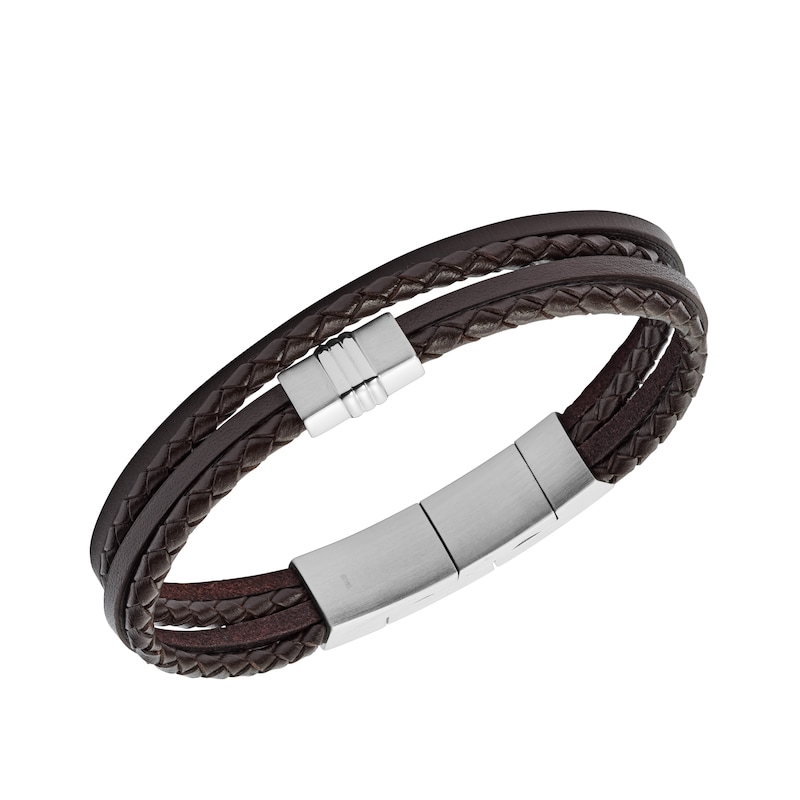 Fossil Men's Multi-Strand Brown Leather Bracelet