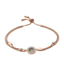 Fossil Ladies' Rose Gold Tone Mother Of Pearl Disc Double Layer Bracelet