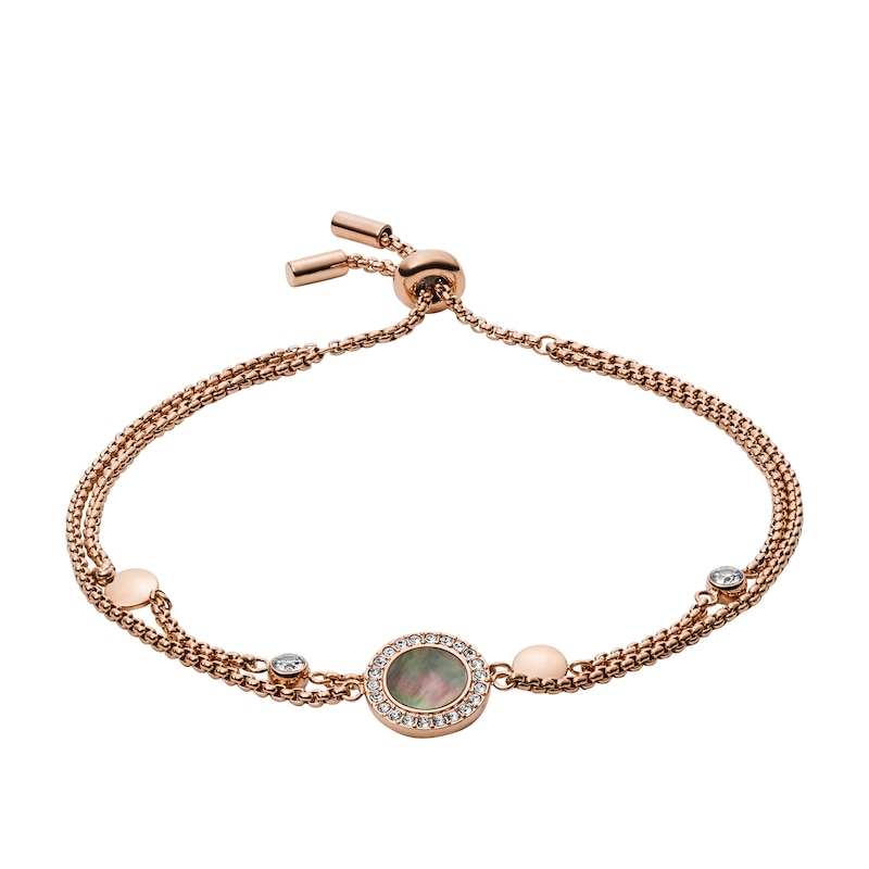 Fossil Ladies' Rose Gold Tone Mother-Of-Pearl Disc Double Layer Bracelet