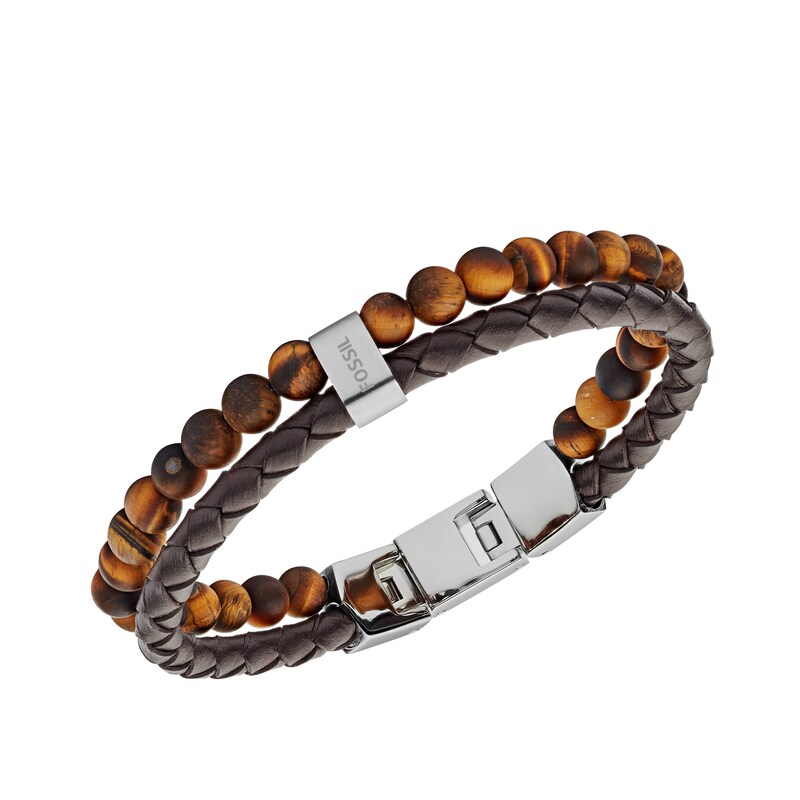Main Image 2 of Fossil Tiger Eye & Leather Double Bracelet