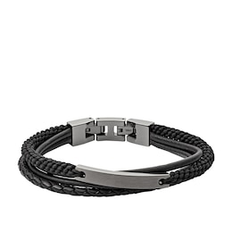 Fossil Men's Multi-Strand Black Leather Bracelet
