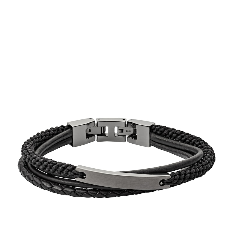 Main Image 1 of Fossil Men's Multi-Strand Black Leather Bracelet