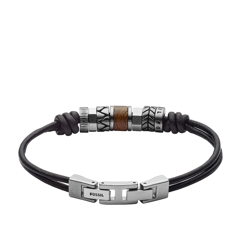 Fossil Men's Black Leather & Steel Rondell Bracelet