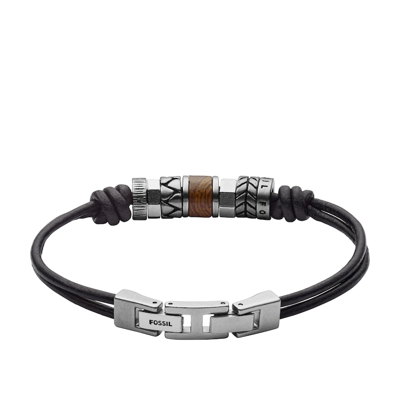 Main Image 2 of Fossil Men's Black Leather & Steel Rondell Bracelet