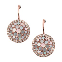 Fossil Ladies' Rose Gold Tone Crystal Disc Drop Earrings