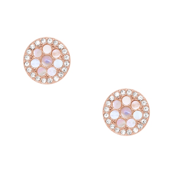 Fossil Ladies Rose Gold Tone Crystal Disc Stud Earrings
