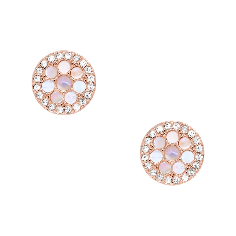Main Image 1 of Fossil Ladies' Rose Gold Tone Crystal Disc Stud Earrings