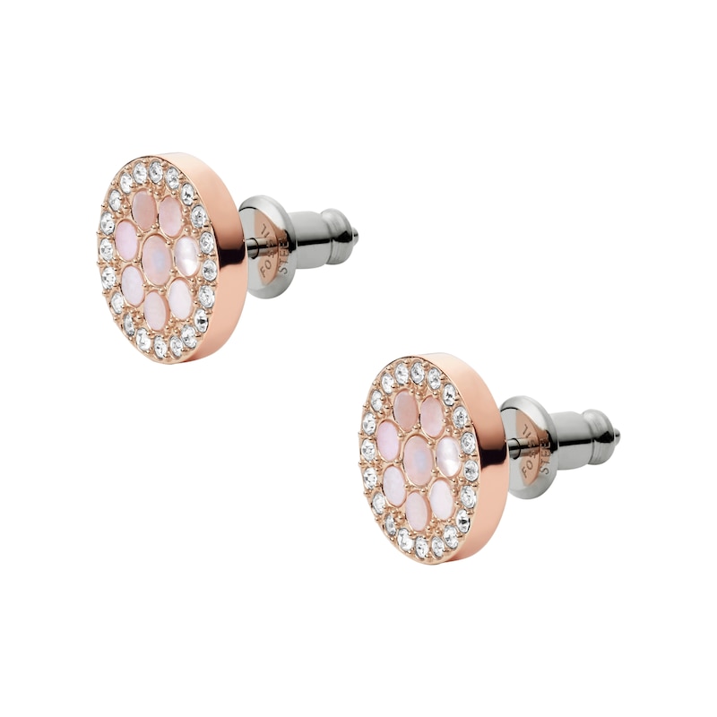 Main Image 2 of Fossil Ladies' Rose Gold Tone Crystal Disc Stud Earrings