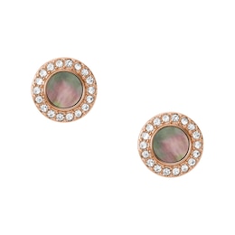 Fossil Ladies' Rose Gold Tone MOP Disc Stud Earrings