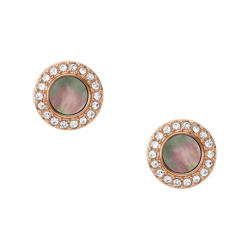 Main Image 1 of Fossil Ladies' Rose Gold Tone MOP Disc Stud Earrings