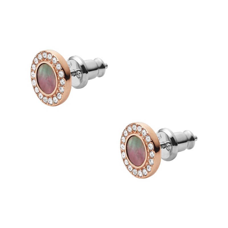 Main Image 2 of Fossil Ladies' Rose Gold Tone MOP Disc Stud Earrings