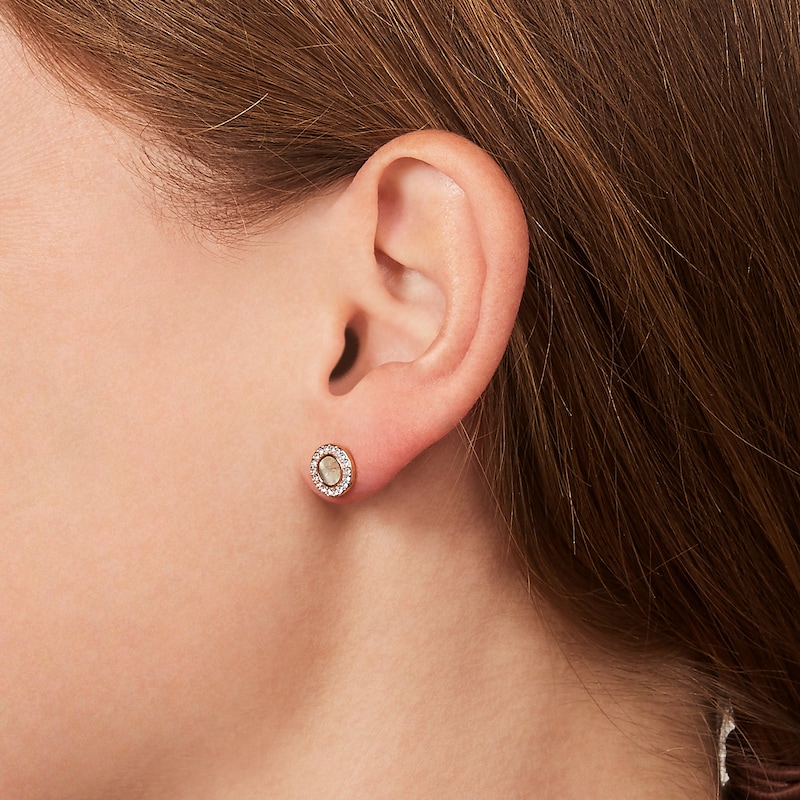 Main Image 3 of Fossil Ladies' Rose Gold Tone MOP Disc Stud Earrings