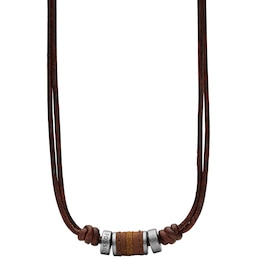 Fossil Men's Brown Leather Rondell Bead Necklace