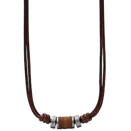 Fossil Men's Brown Leather Rondell Bead Necklace