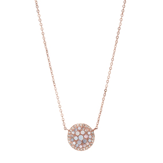 Fossil Ladies Rose Gold Tone Mother-Of-Pearl Disc Pendant
