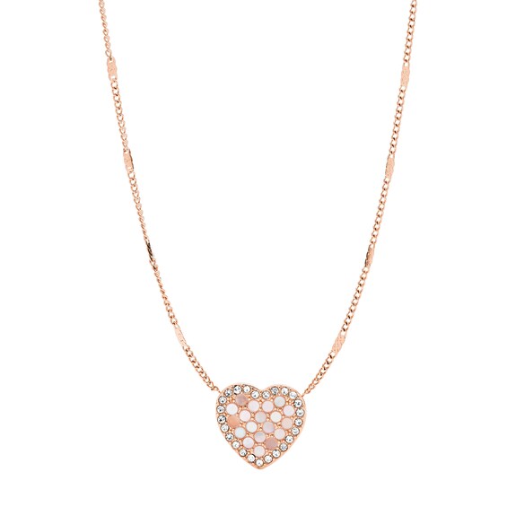 Fossil Ladies Rose Gold Tone Mother Of Pearl Heart Pendant