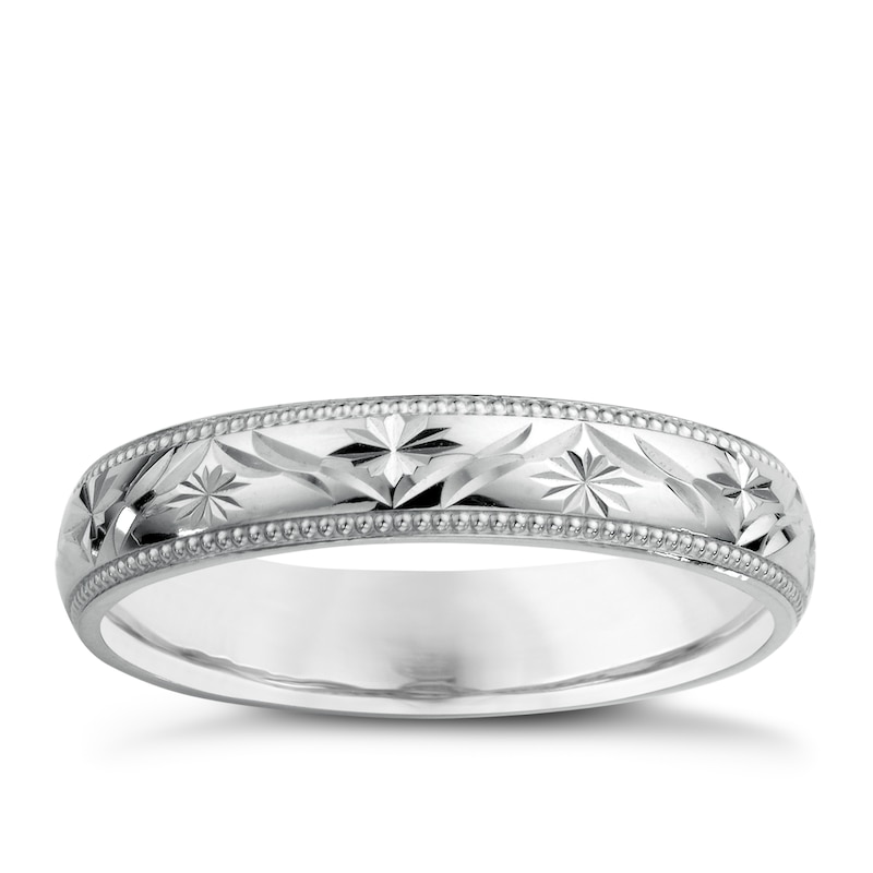 Main Image 1 of 9ct White Gold Ladies' 4mm Patterned Wedding Ring