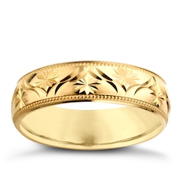 9ct Yellow Gold Men's Patterned Wedding Ring