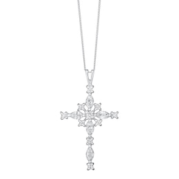 Sterling Silver & Cubic Zirconia Fancy Cross Pendant