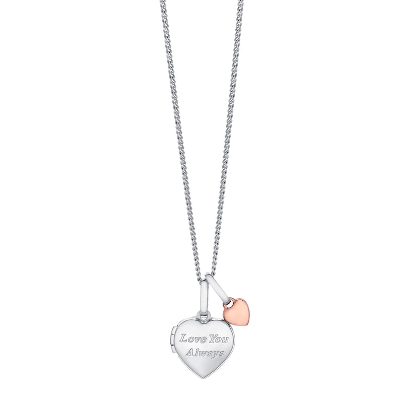 Main Image 1 of Sterling Silver & 9ct Rose Gold 18" Heart Locket