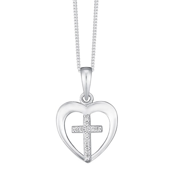 Sterling Silver and Crystal Heart With Cross Pendant
