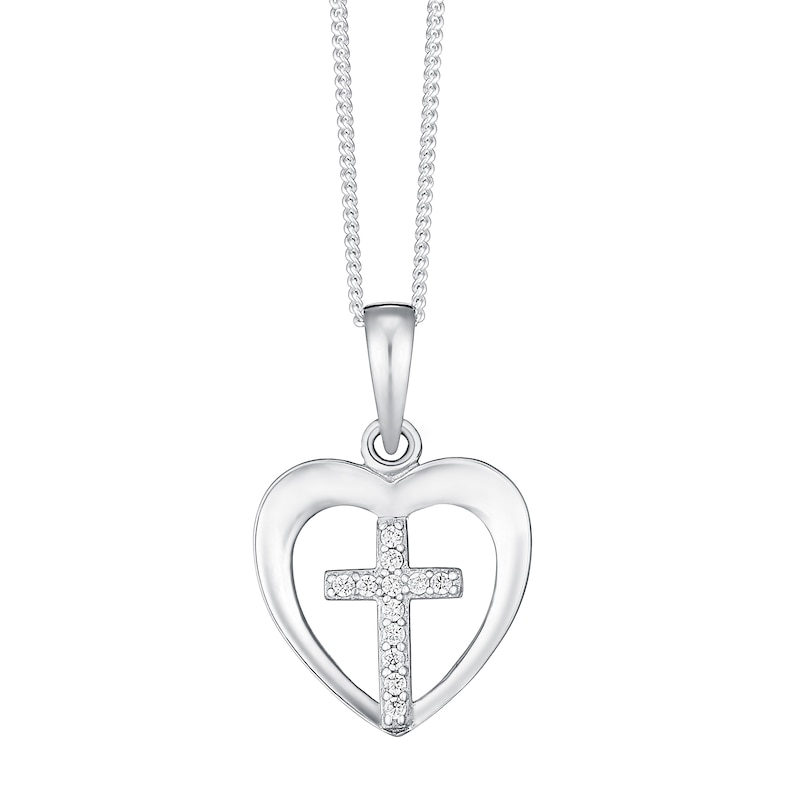 Sterling Silver & Crystal Heart With Cross Pendant