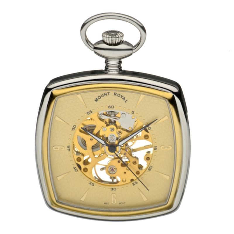 Mount Royal Two-Tone Mechanical Skeleton Dial Pocket Watch