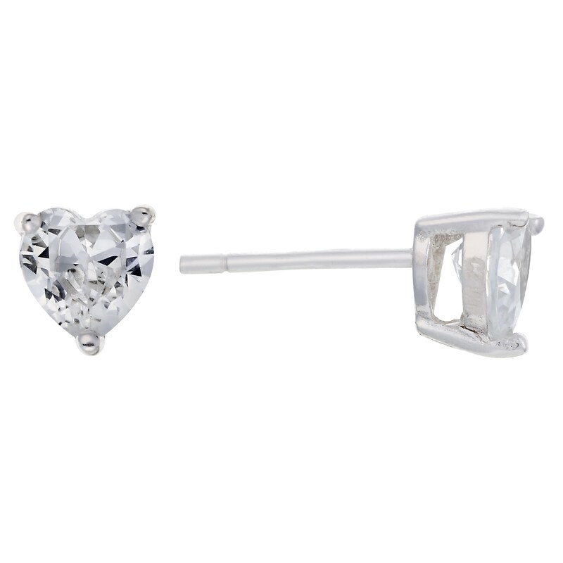 Main Image 1 of Sterling Silver & Cubic Zirconia Heart Stud Earrings 5mm