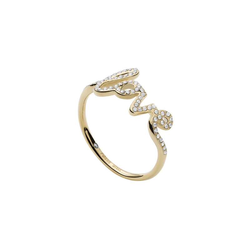 Fossil Gold Tone Crystal Love Ring Size M