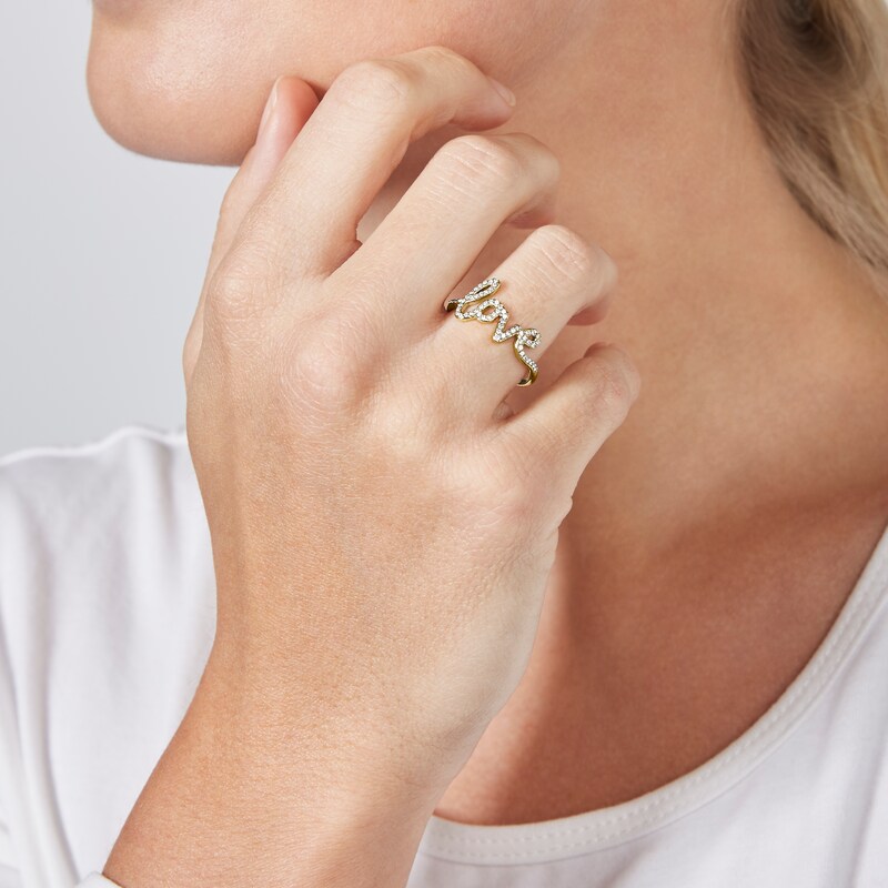 Fossil Gold Tone Crystal Love Ring Size M