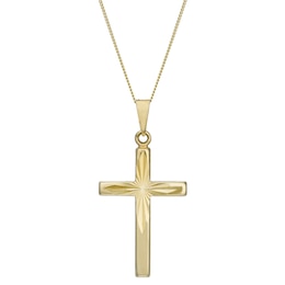 9ct Yellow Gold Diamond Cut 18" Textured Cross Pendant