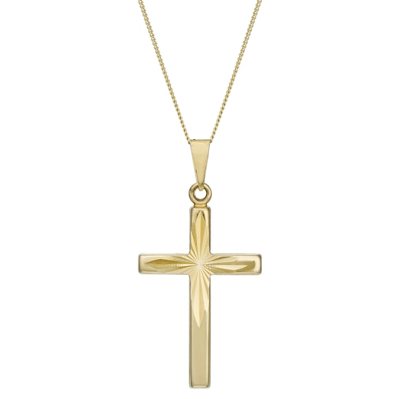 9ct Yellow Gold Diamond Cut 18 Textured Cross Pendant