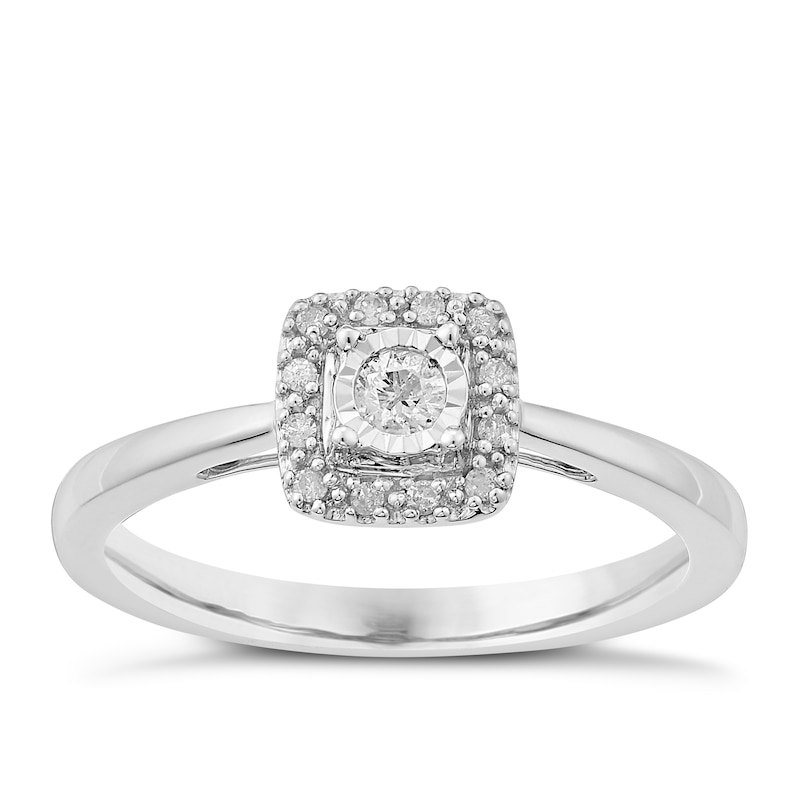 9ct White Gold 0.10ct Total Diamond Illusion Solitaire Ring